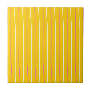 Yellow Vertical Stripe Pattern Ceramic Tile