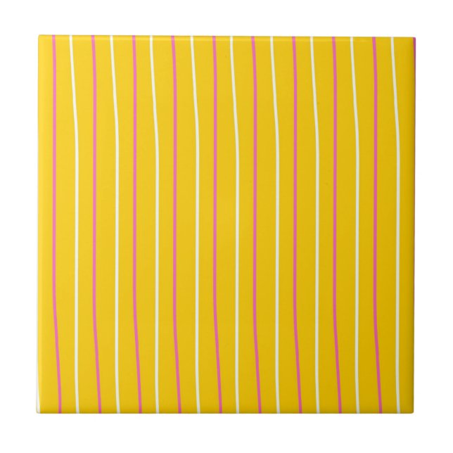 Yellow Vertical Stripe Pattern Ceramic Tile (Front)
