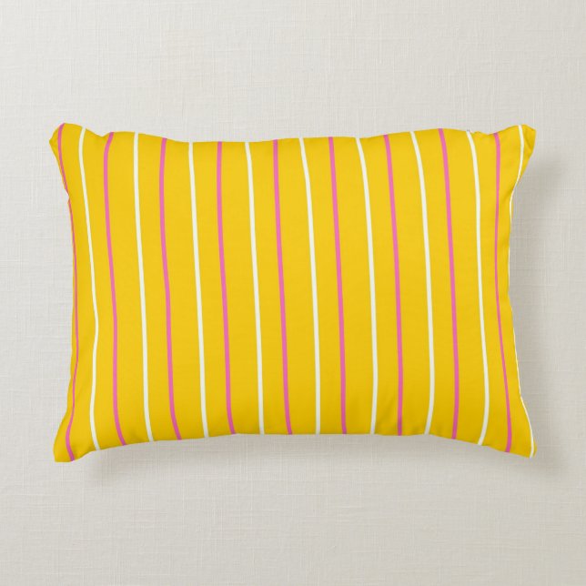Yellow Vertical Stripe Pattern Decorative Cushion (Front)