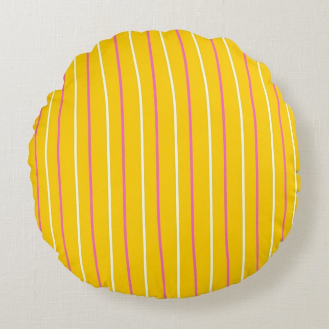 Yellow Vertical Stripe Pattern Round Cushion (Front)