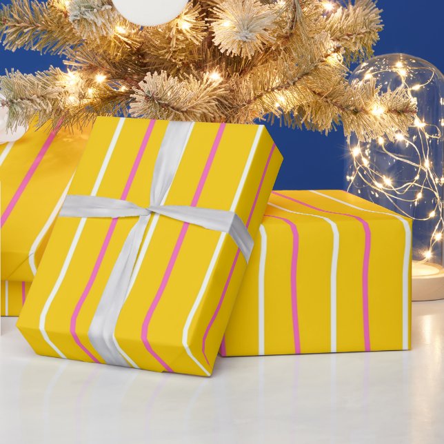 Yellow Vertical Stripe Pattern Wrapping Paper (Holidays)