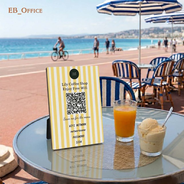 Yellow Vertical Stripes QR Code Wifi Pedestal  Plaque (Modern Yellow Vertical Stripes
QR Code Wifi-Fi Plaque
5” X 7”
)