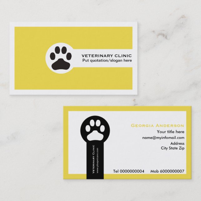Yellow Vet/Veterinary Clinic minimalist Business Card (Front/Back)