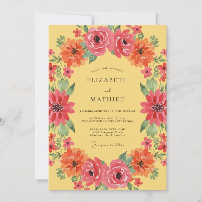 Yellow Vibrant Summer Botanical Wedding Invitation (Front)