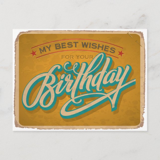 Yellow Vintage Birthday Postcard (Front)