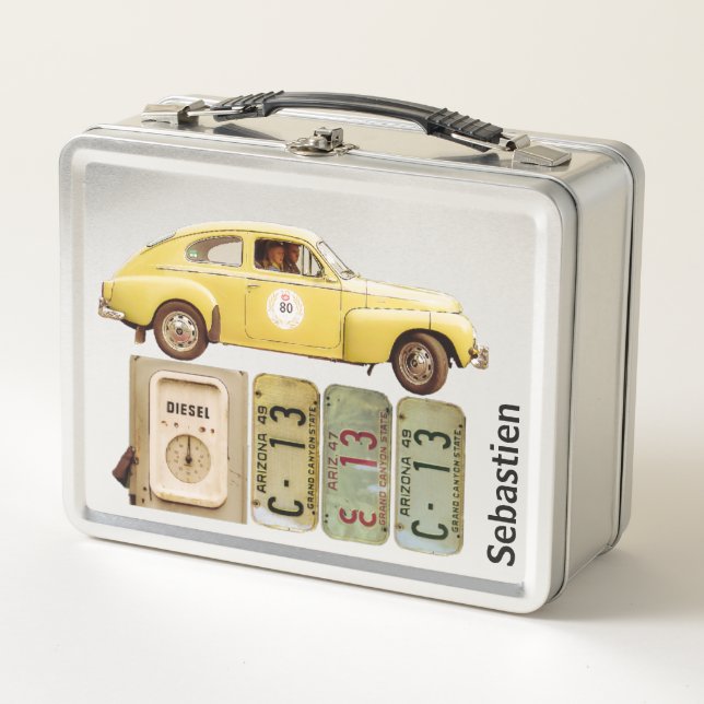 Yellow Vintage Car Metal Lunch Box (Front)