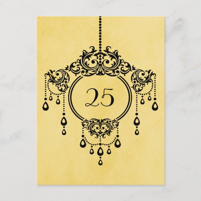 Yellow Vintage Chandelier Table Number Postcard (Front)