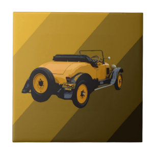 Yellow Vintage Convertible Car,  Ceramic Tile