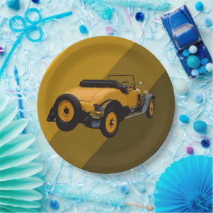 Yellow Vintage Convertible Car, Paper Plates