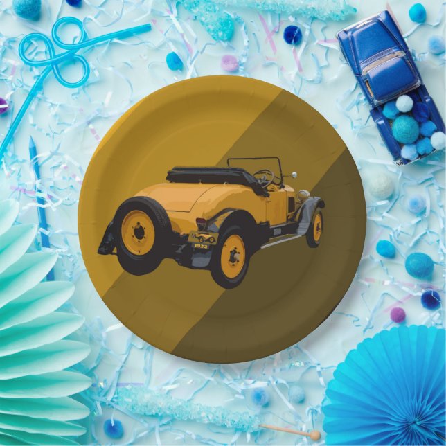 Yellow Vintage Convertible Car, Paper Plates (Party)
