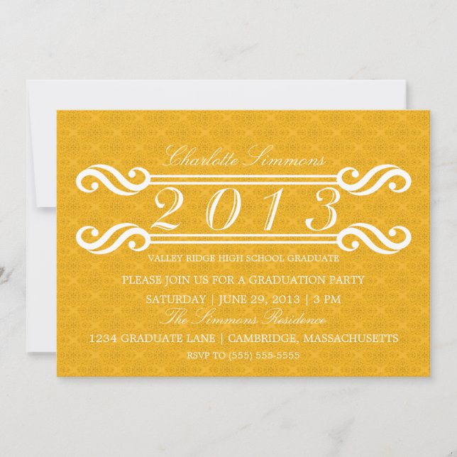 Yellow Vintage Damask 2013 Graduation Invitation (Front)