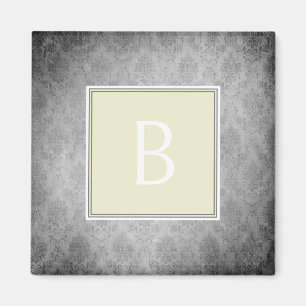 Yellow Vintage Damask Monogram Magnet