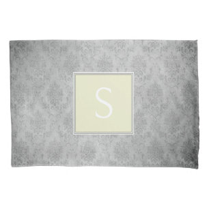Yellow Vintage Damask Monogram Pillowcase