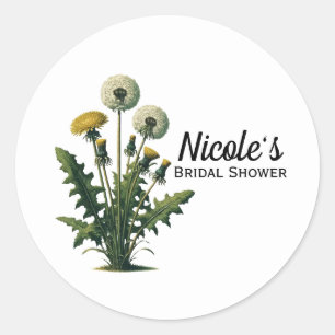 Yellow Vintage Dandelion Flowers Bridal Shower Classic Round Sticker