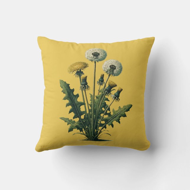 Yellow Vintage Dandelion Flowers  Cushion (Back)