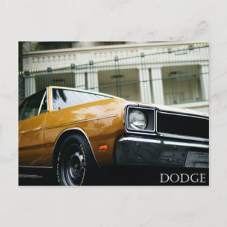 yellow vintage dodge car postcard