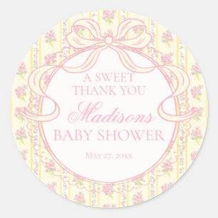 Yellow Vintage Fancy Floral Baby Shower Circle Classic Round Sticker