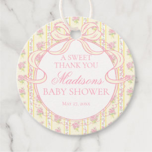 Yellow Vintage Fancy Floral Baby Shower Circle Favour Tags