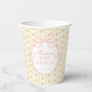 Yellow Vintage Fancy Floral Baby Shower Paper Cups