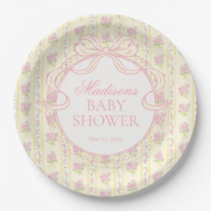 Yellow Vintage Fancy Floral Baby Shower Paper Plate