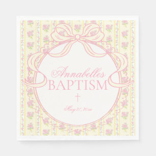 Yellow Vintage Fancy Floral Baptism Table Decor Napkin