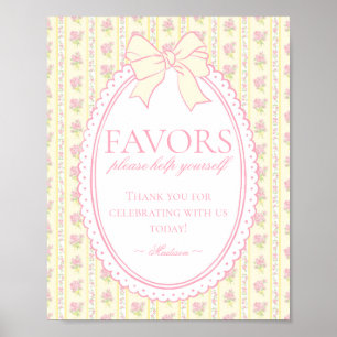 Yellow Vintage Fancy Floral Favours Sign