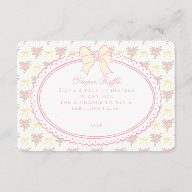 Yellow Vintage Floral Diaper Raffle Invite Insert (Front)