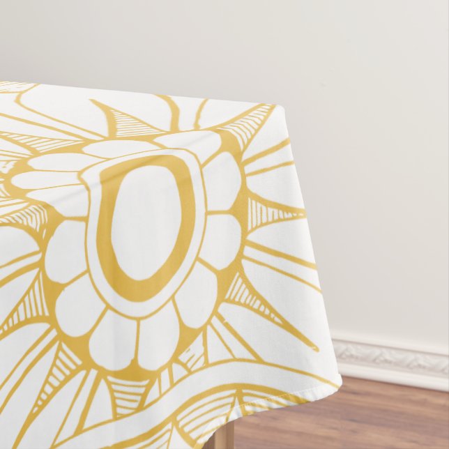 Yellow Vintage Floral Medallion Pattern Tablecloth (In Situ)