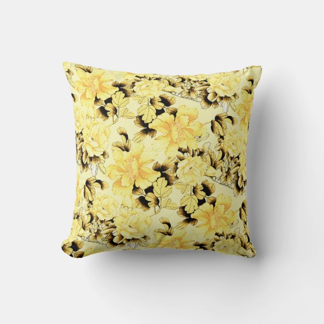 Yellow Vintage Floral Pattern Cushion (Front)