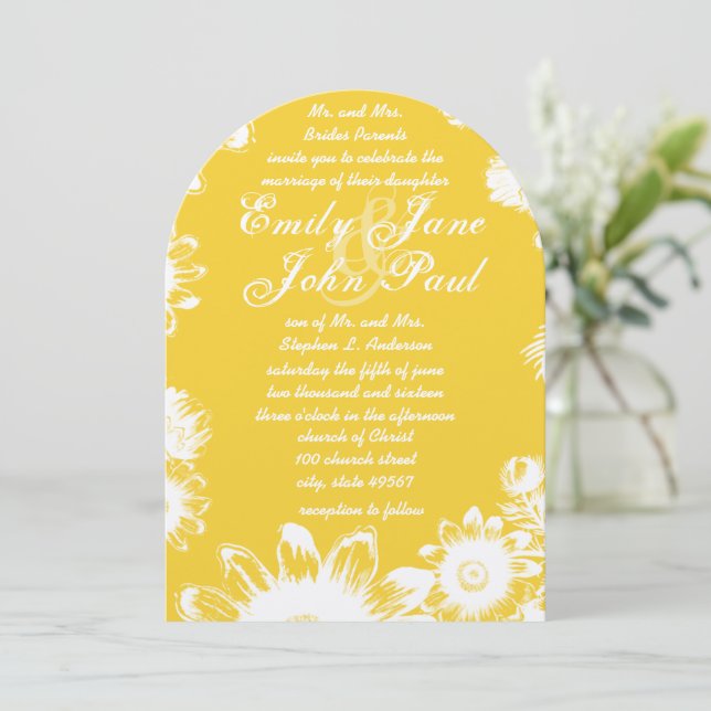 Yellow Vintage Flower Weddings Invitation (Standing Front)