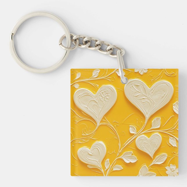 Yellow Vintage Lithograph #2 Digital Art Key Ring (Front)