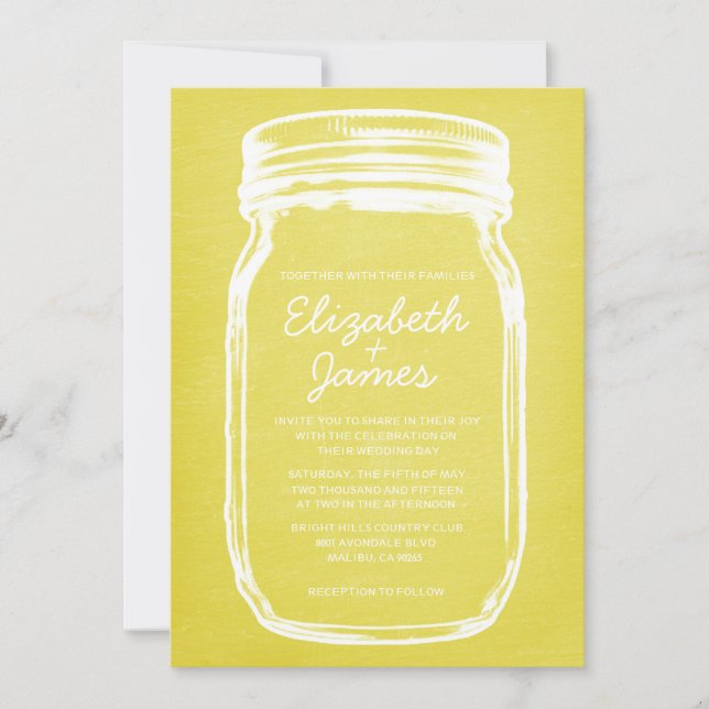 Yellow Vintage Mason Jar Wedding Invitations (Front)