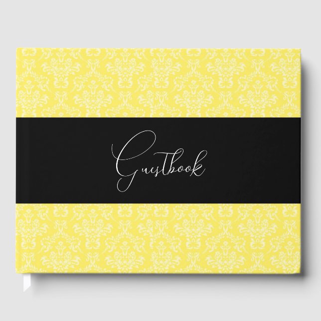 Yellow Vintage Pattern Wedding Guest Book (Front)
