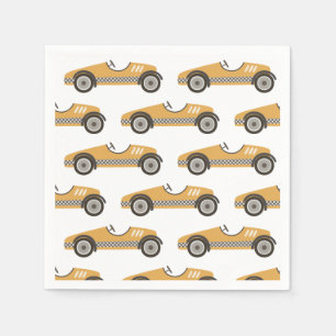 Yellow Vintage Race Car Birthday Napkin