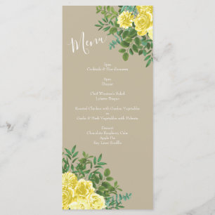 Yellow Vintage Rose Elegant Wedding Menu
