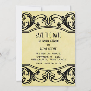 Yellow Vintage Swirls Save the Date Invite