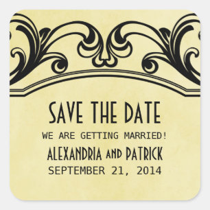 Yellow Vintage Swirls Save the Date Stickers