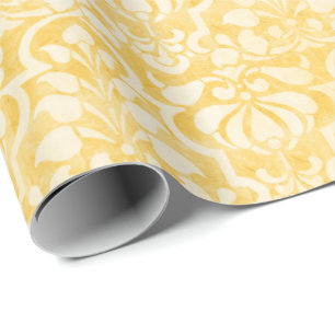 Yellow Vintage Victorian Damask Seamless Pattern Wrapping Paper