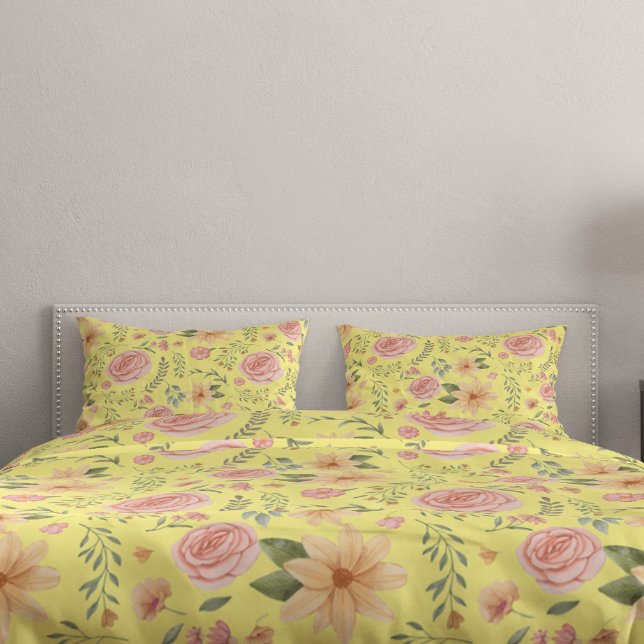 Yellow Vintage Wildflower Rose Pattern  Pillowcase (Yellow Vintage Wildflower Rose Pattern Pillow Case)