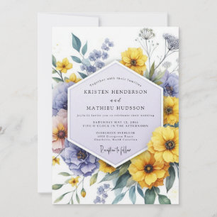 Yellow Violet Botanical Whimsy Wedding Invitation