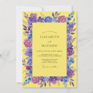 Yellow Violet Painted Wedding Invitation