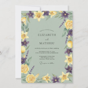 Yellow Violet Petal Wedding Invitation