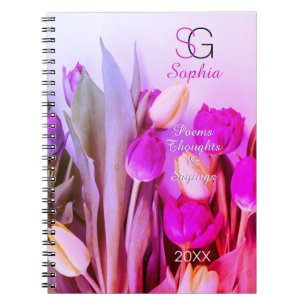 Yellow Violet Pink Tulips Name Monogram Title Year Notebook