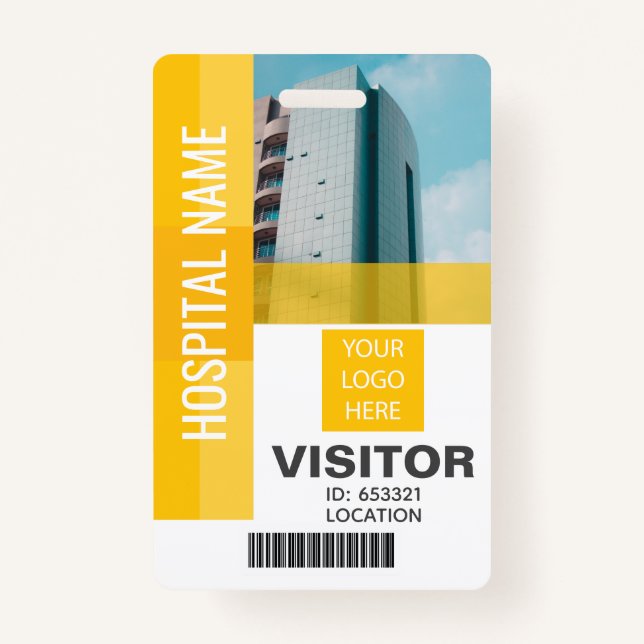 Yellow Visitor Bar Code, Logo ID ID Badge (Front)