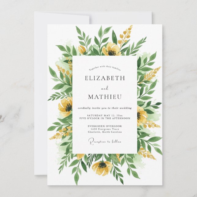 Yellow Vivacious Botanical Wedding Invitation (Front)
