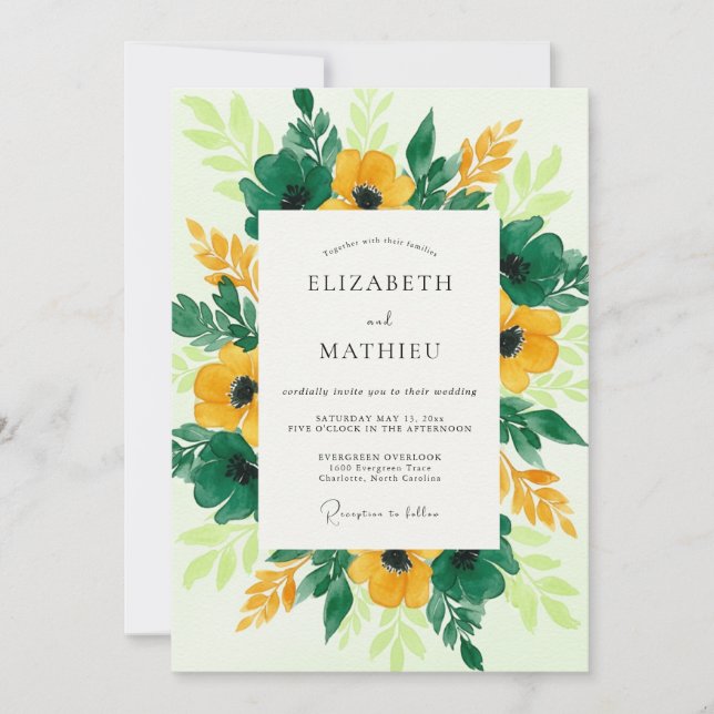 Yellow Vivid Botanical Spring Wedding Invitation (Front)