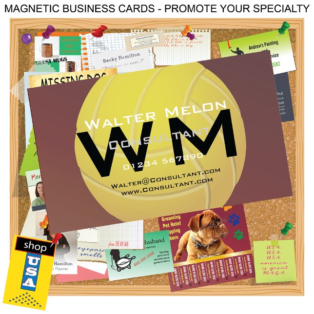 Yellow Volleyball 🏐 Earthy Red Background Custom  Magnetic Business Card (Creator Uploaded)