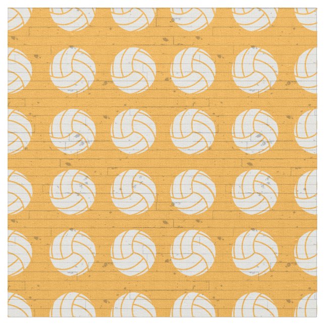 Yellow Volleyball Wood Floor Patterned Fabric (Close Up)