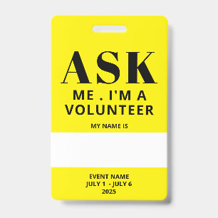 Yellow Volunteer Badge ID Badge
