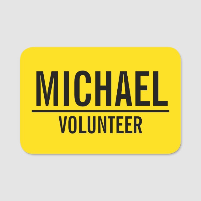 Yellow Volunteer Badge with Custom Name (Front)